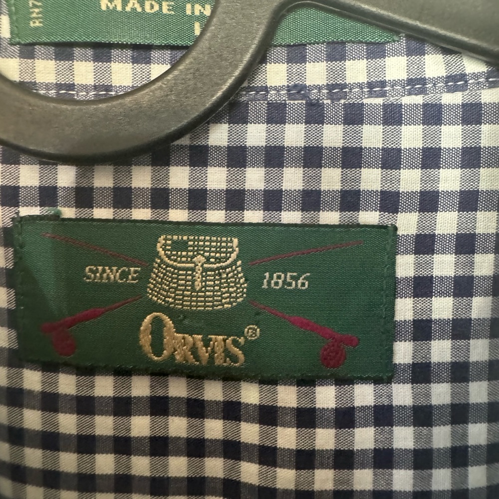 Orvis navy and white gingham button down long sleeve oxford casual shirt - Picture 2 of 9